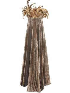Oscar de la Renta плиссированное платье с перьями