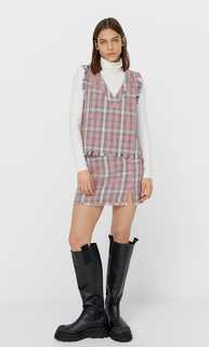 Stradivarius Короткий Жилет В Клетку Женская Коллекция Ярко-Розовый L