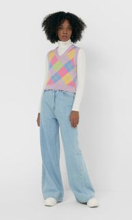 Stradivarius Жилет С V-Образным Вырезом И Узором «Ромбы» Женская Коллекция Multicolor S