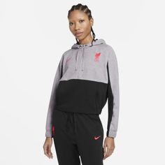 Женская укороченная футбольная худи с молнией на половину длины Liverpool FC Nike