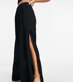 Ярусная пляжная юбка макси из жатой ткани черного цвета от комплекта ASOS DESIGN Petite-Черный