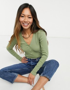 Топ в рубчик цвета хаки с кнопками Vero Moda-Зеленый цвет