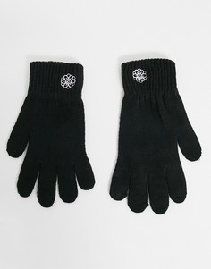 Вязаные перчатки с вышивкой в виде цветка ASOS DESIGN-Черный цвет