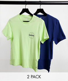 Набор из двух футболок темно-синего и зеленого цвета с круглым логотипом Levis Modern Vintage – эксклюзивно для ASOS-Многоцветный