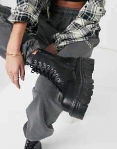 Черные ботинки из искусственной кожи на платформе со шнуровкой Koi Footwear-Черный