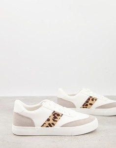 Белые кроссовки на шнуровке с леопардовыми полосками по бокам London Rebel-Белый