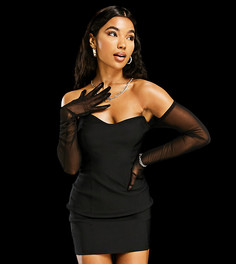 Облегающее платье мини черного цвета с сетчатыми перчатками ASYOU-Черный цвет