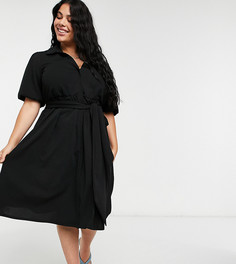 Черное платье-рубашка миди с запахом и поясом ASOS DESIGN Curve-Черный цвет