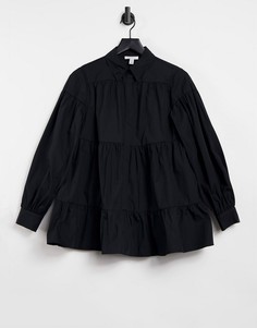 Черная поплиновая рубашка ярусного кроя Topshop-Черный