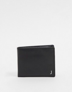 Черный кожаный бумажник с серебристым инициалом "J" ASOS DESIGN-Черный цвет