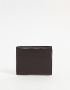 Кожаный кошелек темно-коричневого цвета с контрастной строчкой ASOS DESIGN-Коричневый цвет