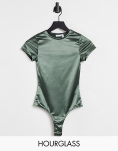 Атласное эластичное боди-футболка цвета темного хаки ASOS DESIGN Hourglass-Зеленый