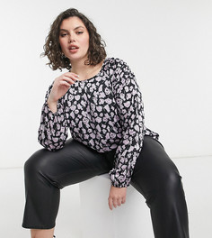 Черно-сиреневая блузка с отделкой на плече и цветочным принтом Vero Moda Curve-Многоцветный