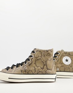 Коричневые кожаные высокие кроссовки с рисунком под кожу рептилии Converse Chuck 70 Hi Archive Reptile-Коричневый цвет