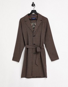 Пальто в мелкую клетку с поясом Harry Brown-Коричневый цвет