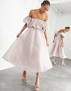 Розоватое платье миди с открытыми плечами и пышной юбкой ASOS EDITION-Розовый цвет