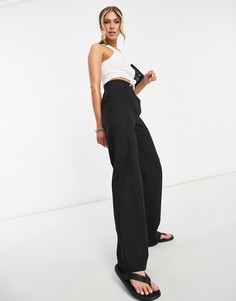 Черные льняные брюки прямого кроя ASOS DESIGN-Черный цвет