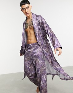 Атласный халат с принтом пейсли от комплекта ASOS DESIGN-Фиолетовый цвет