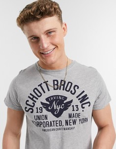 Серая футболка с круглым вырезом и принтом «NYC» Schott-Серый