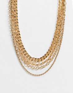 Золотистое ярусное ожерелье из цепочки с разными звеньями Pieces-Золотистый