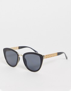 Черные солнцезащитные очки «кошачий глаз» с дужками с фактурной отделкой River Island-Черный цвет