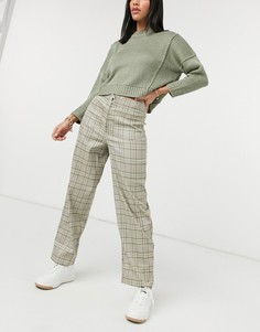 Коричневые клетчатые брюки прямого кроя с наружной молнией ASOS DESIGN-Коричневый цвет