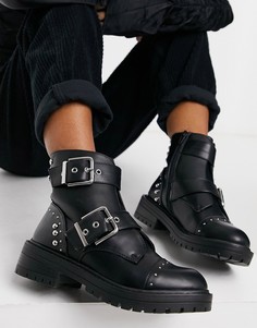 Черные ботинки с заклепками и пряжками New Look-Черный цвет