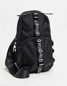 Мини-рюкзак с одной лямкой черного цвета с белой тесьмой Consigned-Черный цвет Fenton