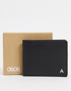 Черный кожаный бумажник с серебристым инициалом "A" ASOS DESIGN-Черный цвет