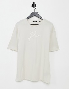 Светло-бежевая oversized-футболка с рукописным принтом Jack & Jones Premium-Бежевый