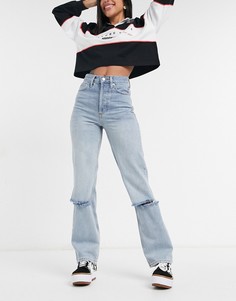 Выбеленные джинсы в винтажном стиле с рваной отделкой ниже колен Topshop-Голубой