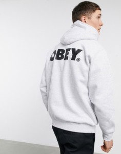 Худи серого цвета с крупным логотипом на спине Obey-Серый