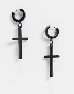 Черные серьги-кольца с крестиками ASOS DESIGN-Черный цвет