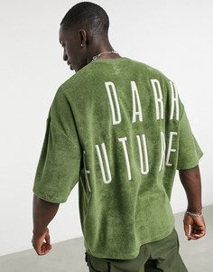 Футболка в стиле oversized из махровой ткани цвета хаки с вышитым логотипом ASOS Dark Future-Зеленый цвет