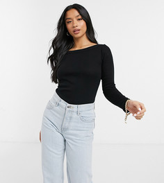 Черный лонгслив с вырезом лодочкой River Island Petite-Черный цвет