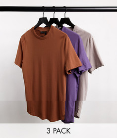 Комплект из 3 длинных футболок с разрезами ASOS DESIGN-Многоцветный