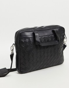 Черный кожаный портфель с плетеным узором ASOS DESIGN-Черный цвет