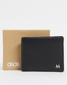 Черный кожаный бумажник с серебристым инициалом "M" ASOS DESIGN-Черный цвет
