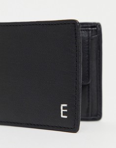 Черный кожаный бумажник с серебристым инициалом "E" ASOS DESIGN-Черный цвет