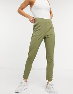 Классические брюки цвета хаки с разрезом спереди Little Mistress-Зеленый цвет