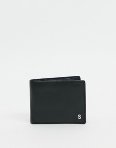 Черный кожаный бумажник с серебристым инициалом "S" ASOS DESIGN-Черный цвет