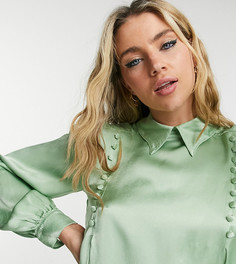 Шалфейно-зеленая атласная блузка с пуговицами Ghost Jenni-Зеленый цвет