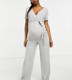 Серый комбинезон с запахом и широкими штанинами Missguided Maternity