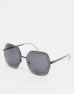 Черные солнцезащитные очки в форме шестиугольника с блестками AJ Morgan-Черный цвет