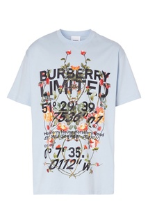 Голубая футболка с принтом и надписью Burberry