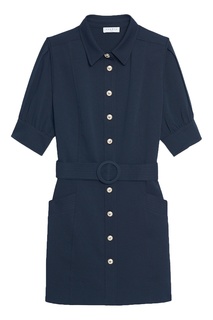 Темно-синее платье с пуговицами и поясом Sandro