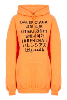 Оранжевое худи с надписями Languages Balenciaga