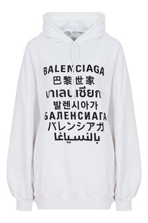 Белое худи с надписями Languages Balenciaga