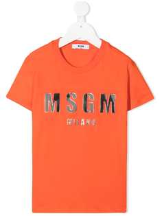 MSGM Kids футболка с логотипом металлик