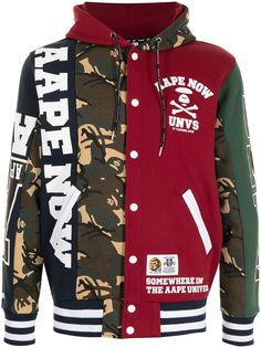 AAPE BY *A BATHING APE® бомбер в технике пэчворк с капюшоном